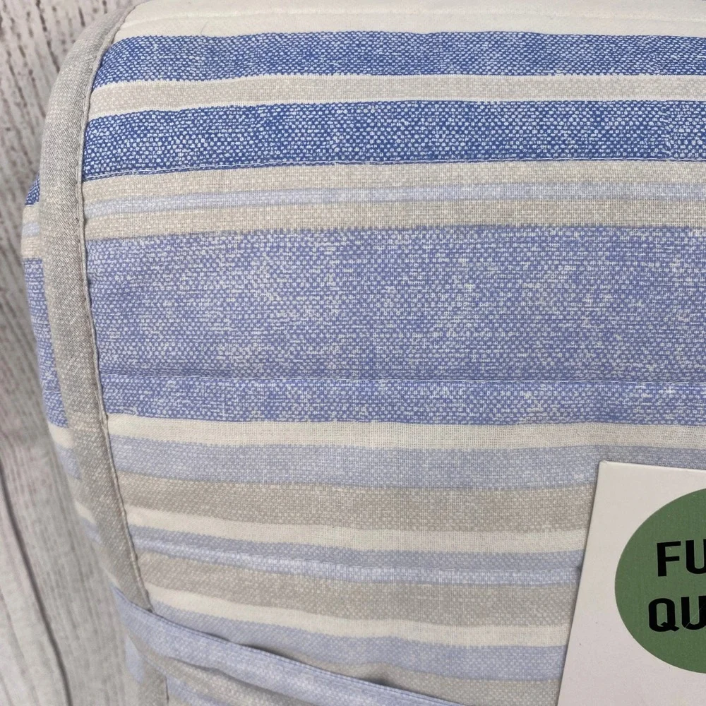 Tommy Hilfiger Quilt Set Full Queen Blue Bold Stripe Textured 100% Cotton Preppy
